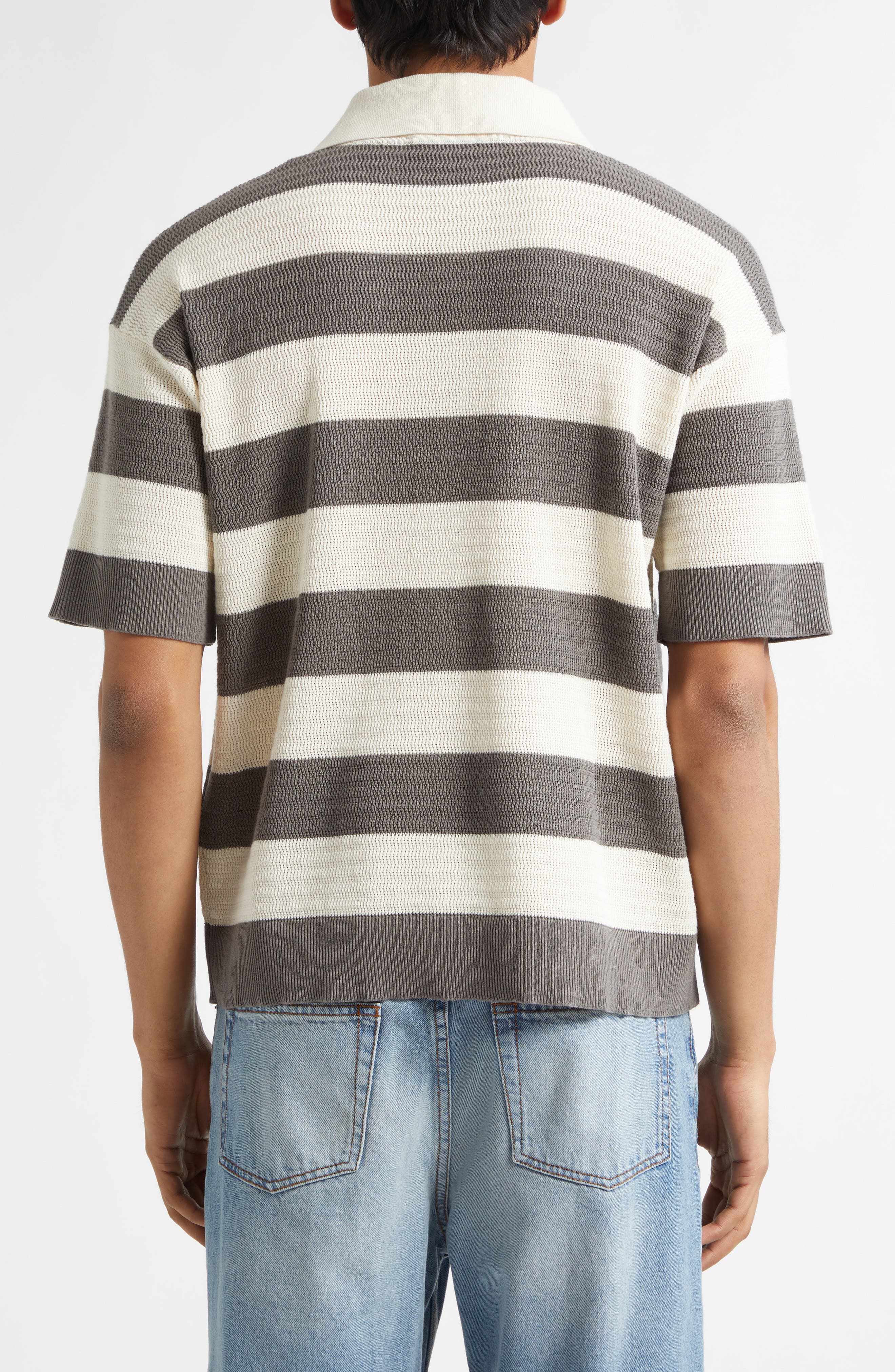 Ami de Coeur Monogram Stripe Openwork Cotton Polo - image 2