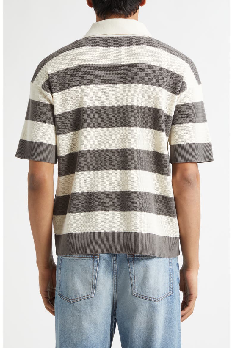 Ami de Coeur Monogram Stripe Openwork Cotton Polo, Alternate, color, BLANC CREME/ CARBONE