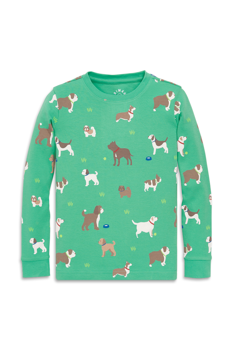 Kids Organic Long Sleeve Pj Top In Animal Prints, Main, color, Jade Dog Park