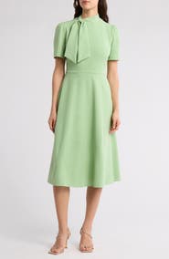 Maggy London Short Sleeve Necktie Midi Dress