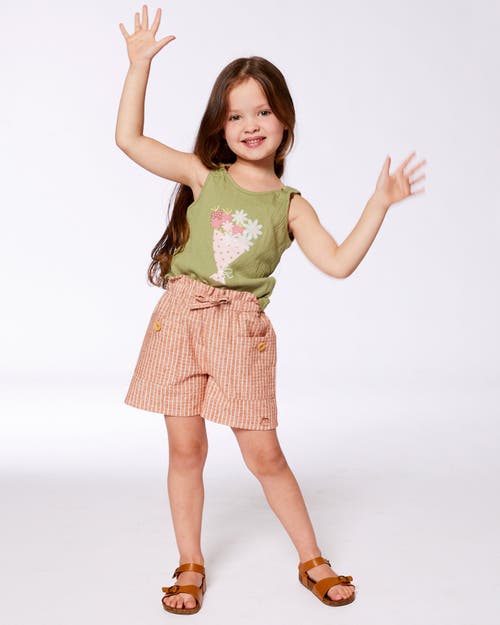 Deux Par Deux Girl's Crinkle Jersey Tank Top Floral Olive Green In Floral Olive Green