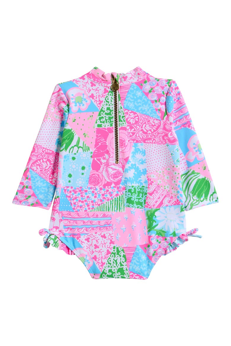 Idella Ruffle Long Sleeve UPF 50+ One-Piece Rashguard Swimsuit, Alternate, color, MULTI CRAZY QUILT