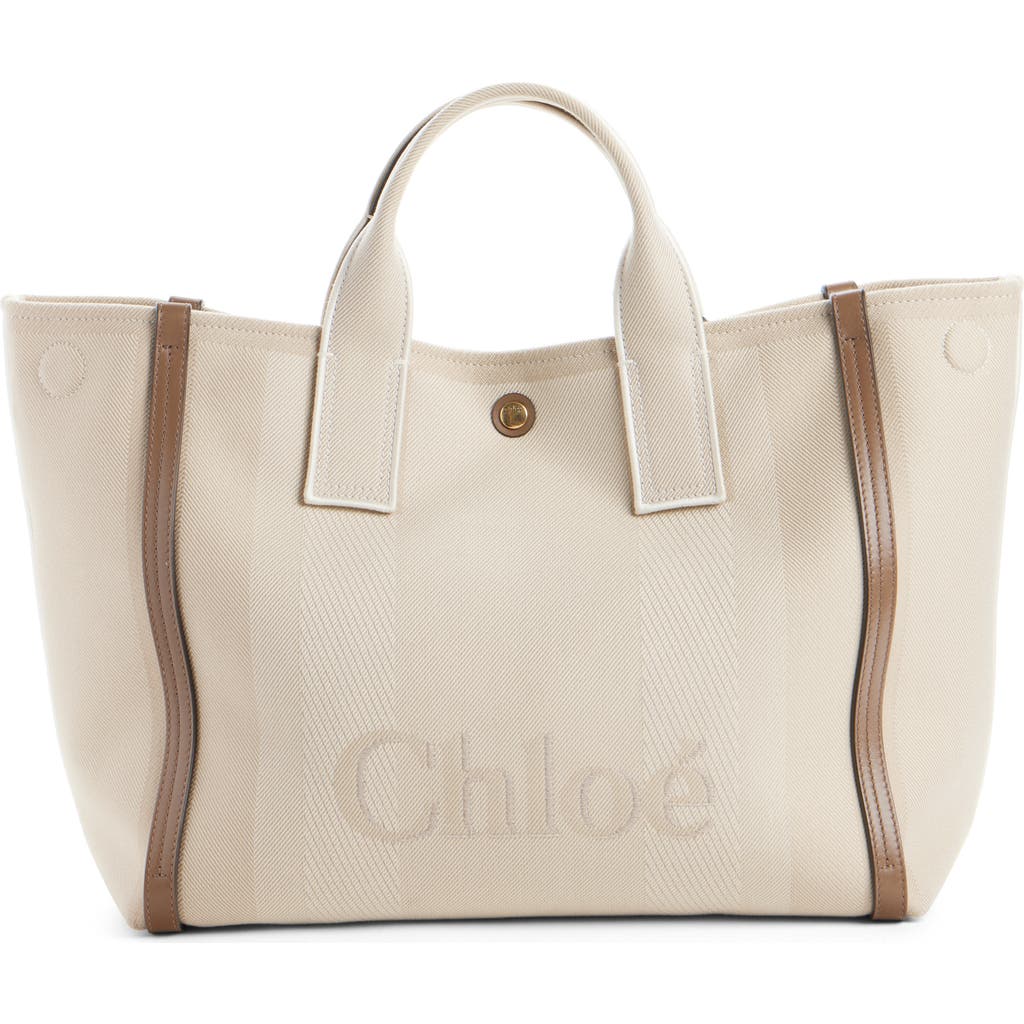 Chloé Logo Canvas Tote In Neutral