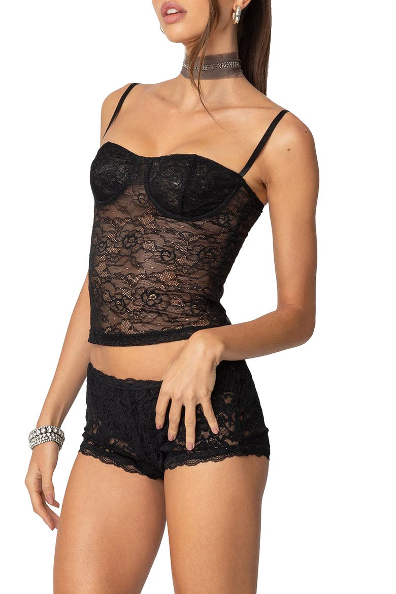 Krissy Sheer Lace Corset Top, Alternate, color, BLACK