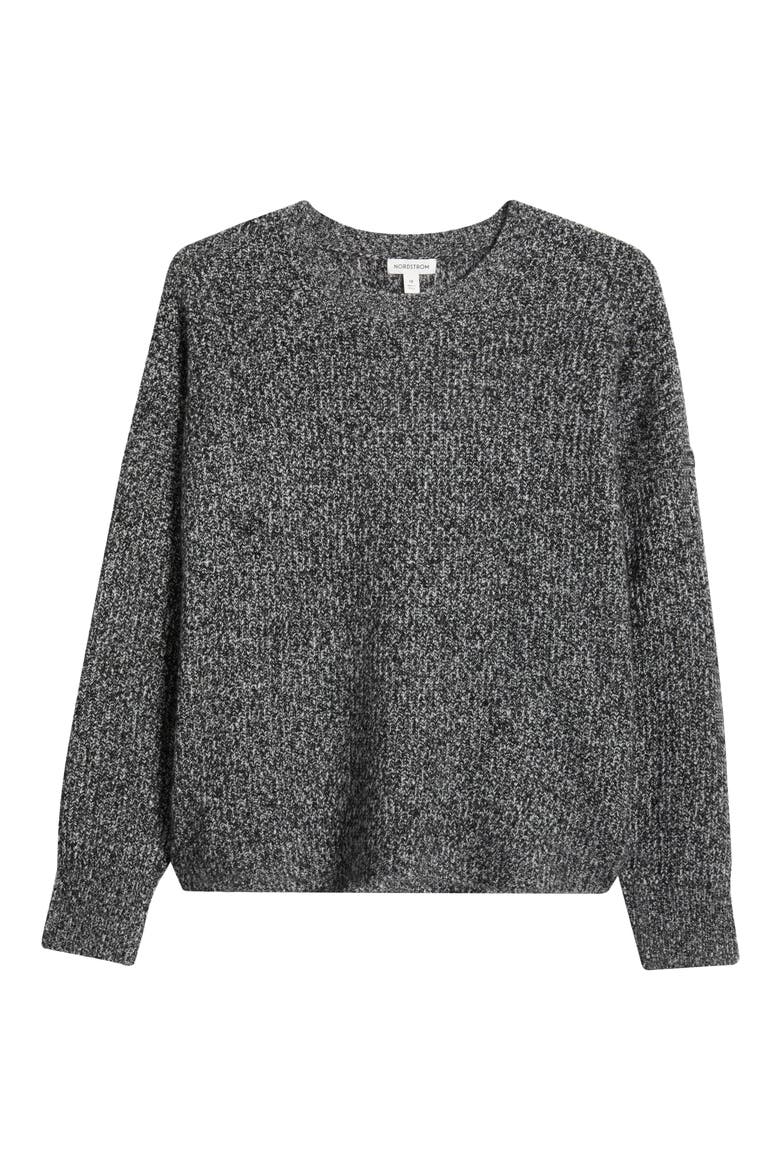 Crewneck Sweater, Alternate, color, BLACK- IVORY MARL