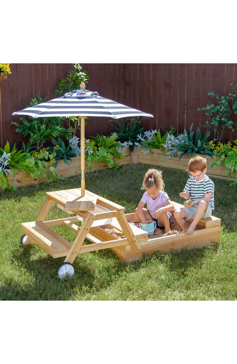 Teamson Kids Sorrento Wooden Sandbox & Umbrella Set, Alternate, color, Natural Wood