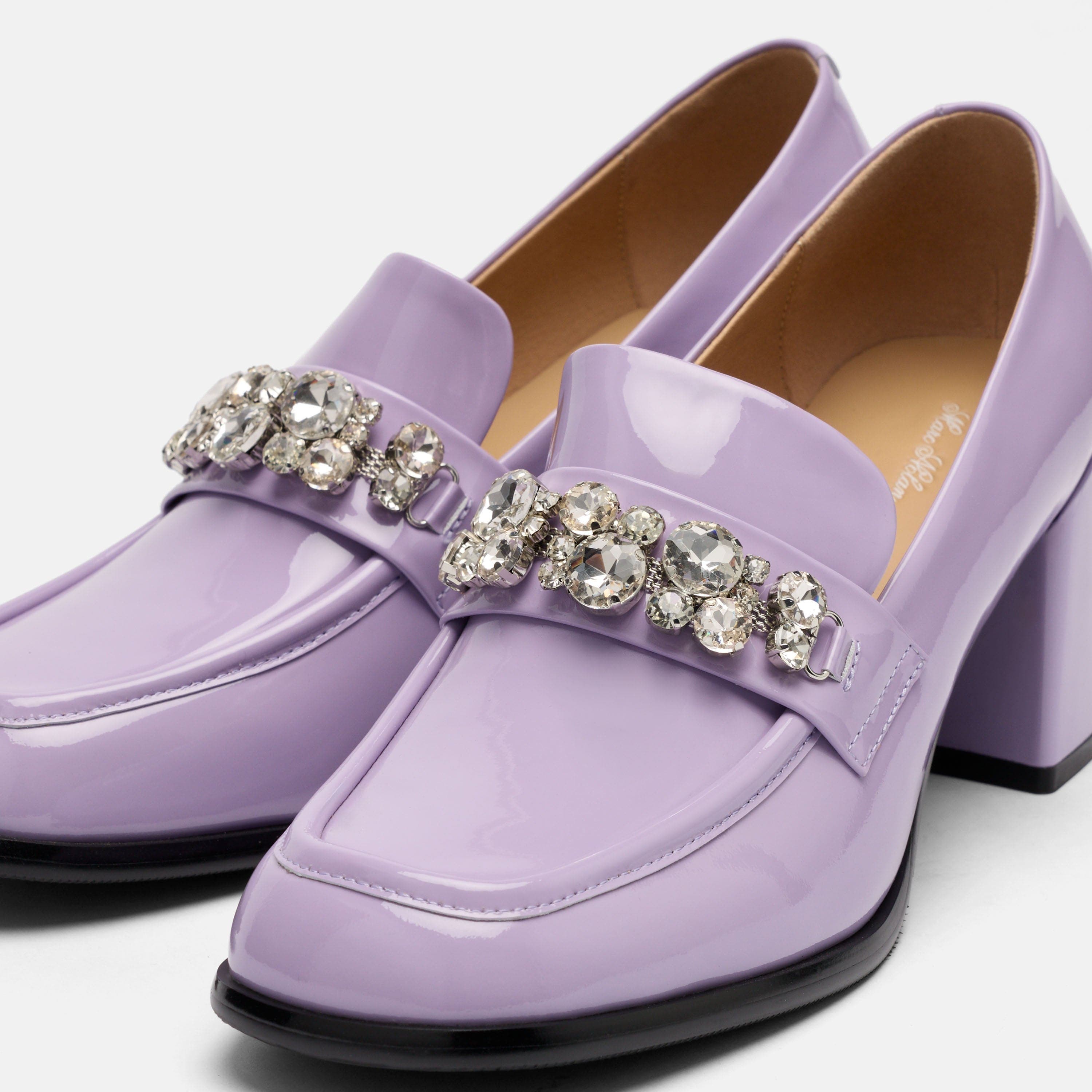 MARC NOLAN Margot Leather Penny Loafer Block Pumps, Alternate, color, Lavender