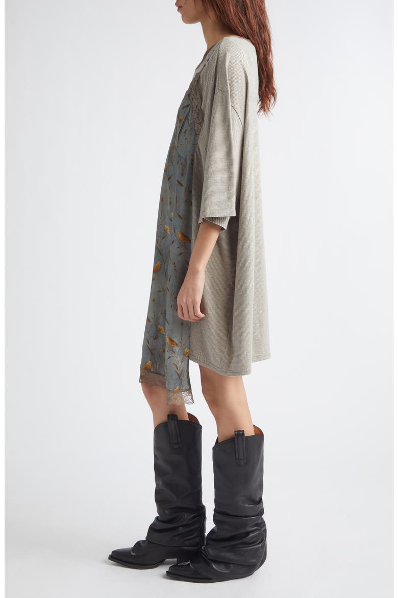 Oversize T-Shirt Dress with Slipdress Appliqué, Alternate, color, KHAKI STRIPE