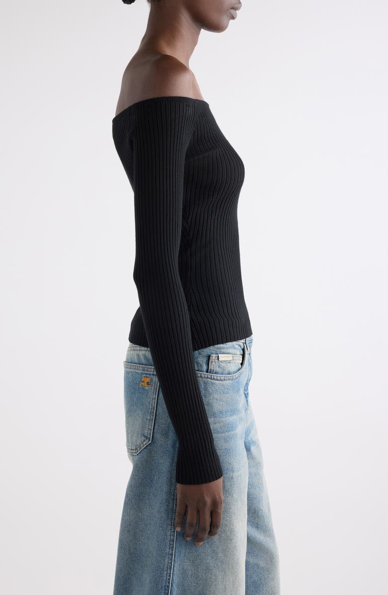 Courrèges Off the Shoulder Rib Top, Alternate, color, Black