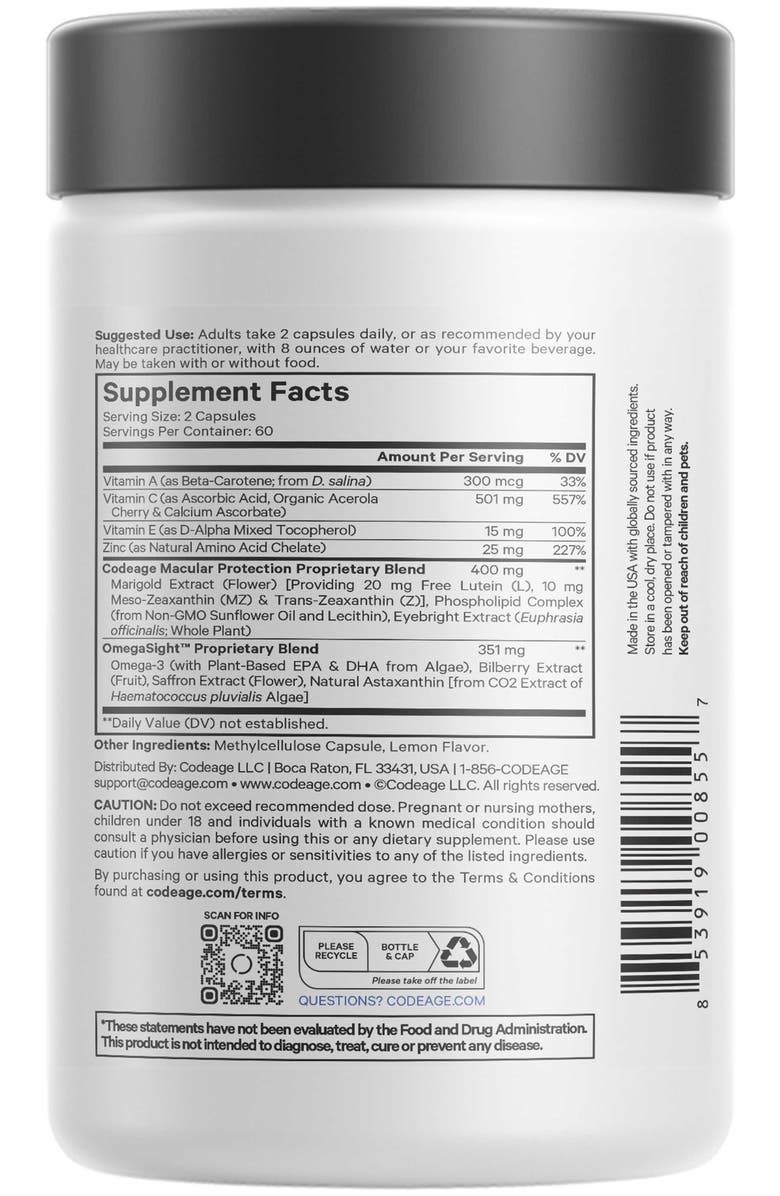 Codeage Eyes Vitamins - AREDS 2 Based Formula Supplement, Alternate, color, White