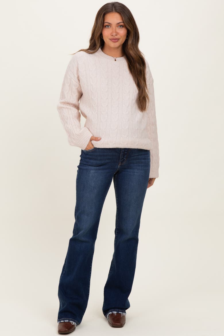 Dark Wash Frayed Hem Maternity Bootcut Jeans, Main, color, Navy Blue