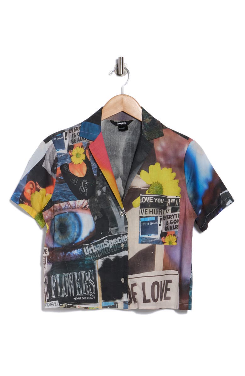 Desigual Patchwork Camp Shirt, Alternate, color, Black