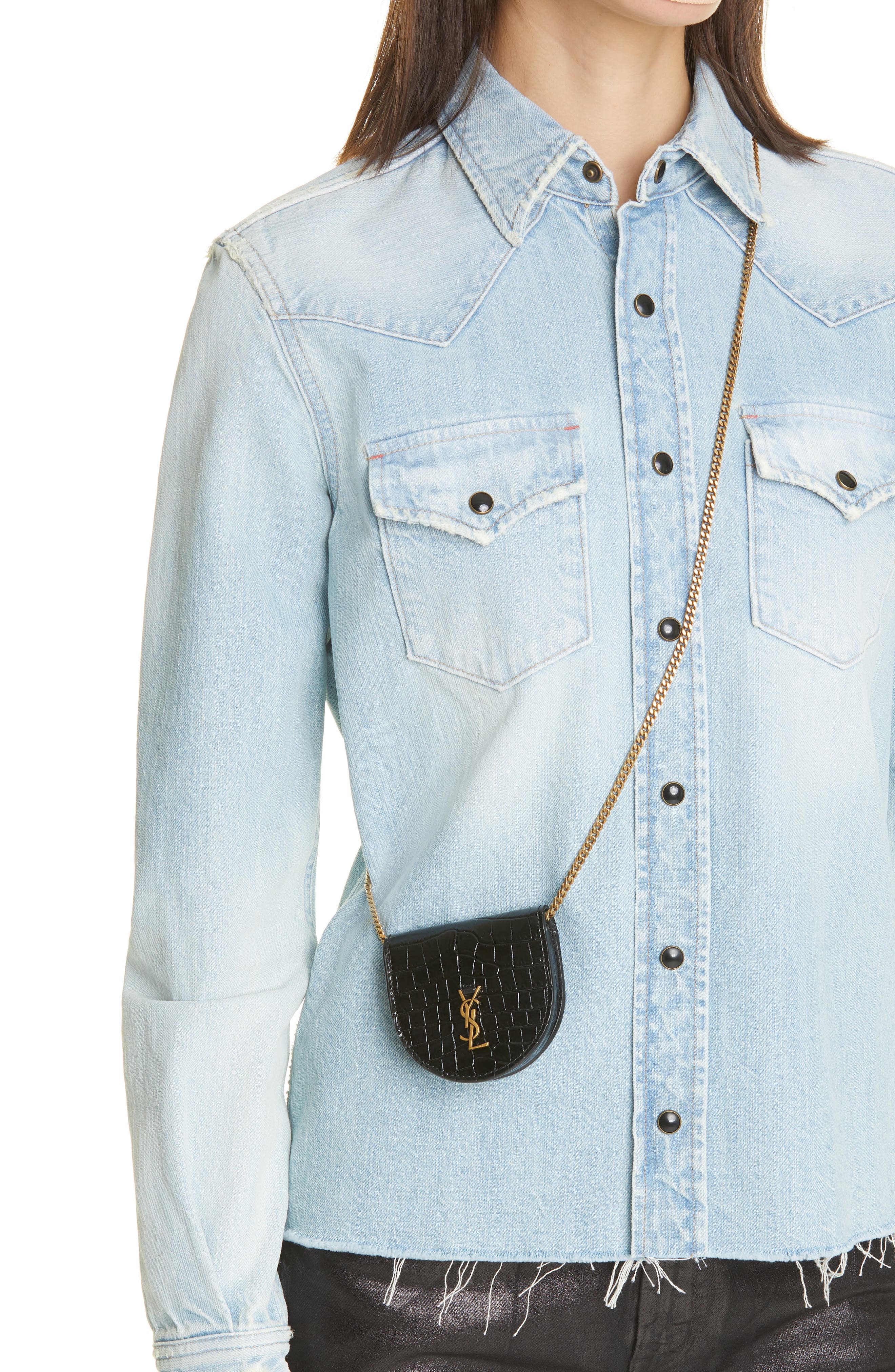 Saint Laurent Baby Kaia Croc Embossed Leather Crossbody Bag, Alternate, color, 