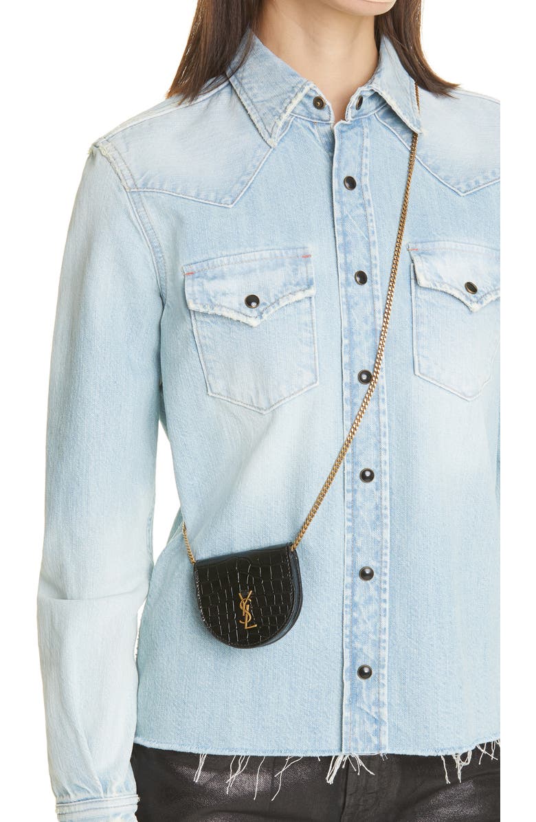 Saint Laurent Baby Kaia Croc Embossed Leather Crossbody Bag, Alternate, color,