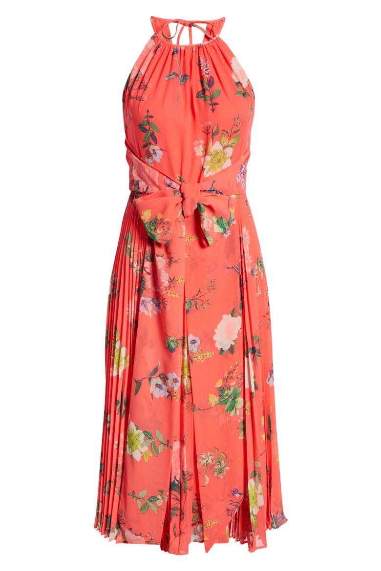 Floral Print Pleated Midi Dress, Alternate, color, PINK