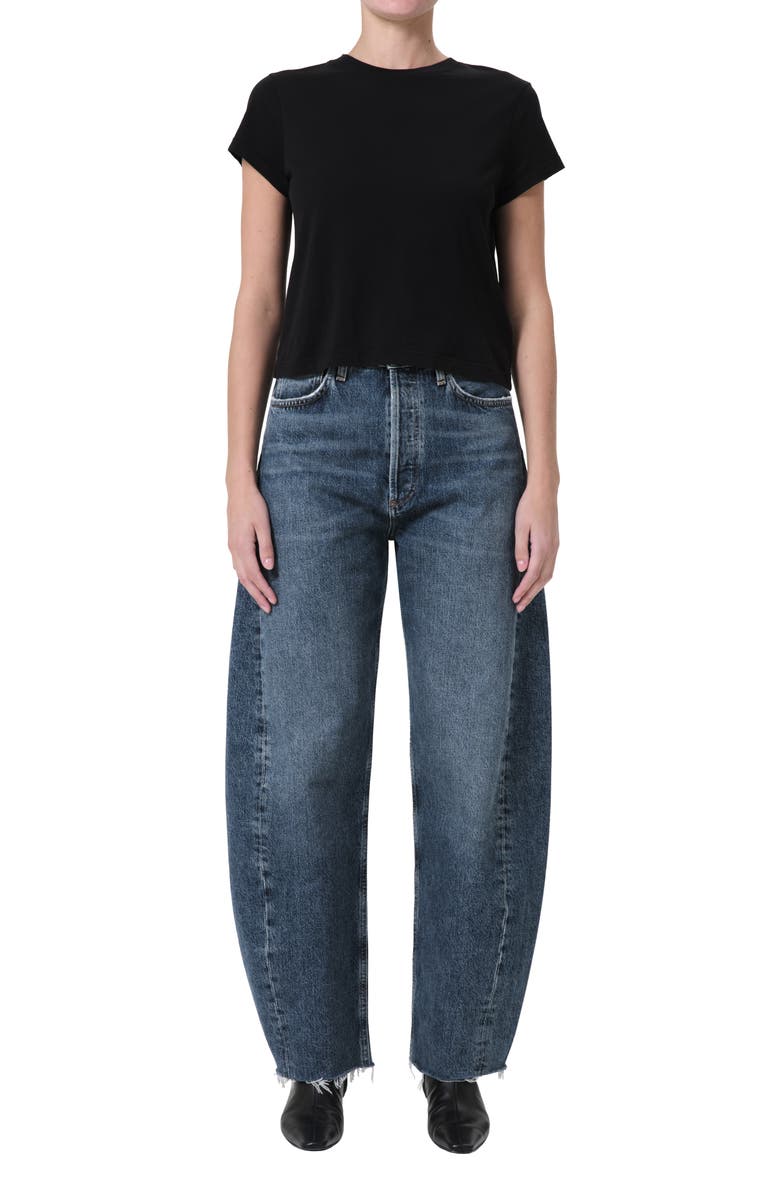 AGOLDE Luna Pieced High Waist Raw Hem Barrel Jeans, Alternate, color, 