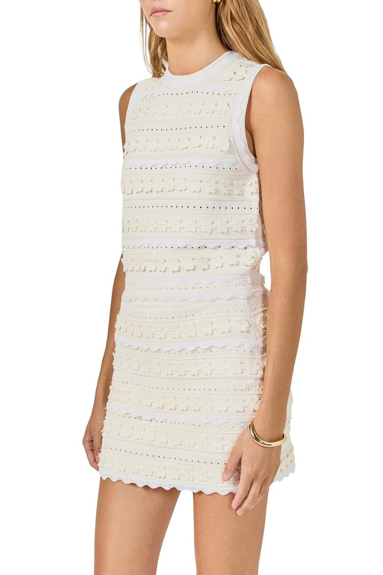3D Floral Open Stitch Knit Minidress, Alternate, color, CREAM