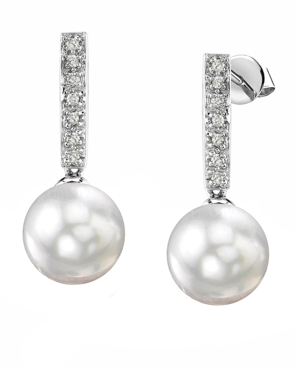 The Pearl Source South Sea Pearl Dangling Diamond Earrings In White Gold