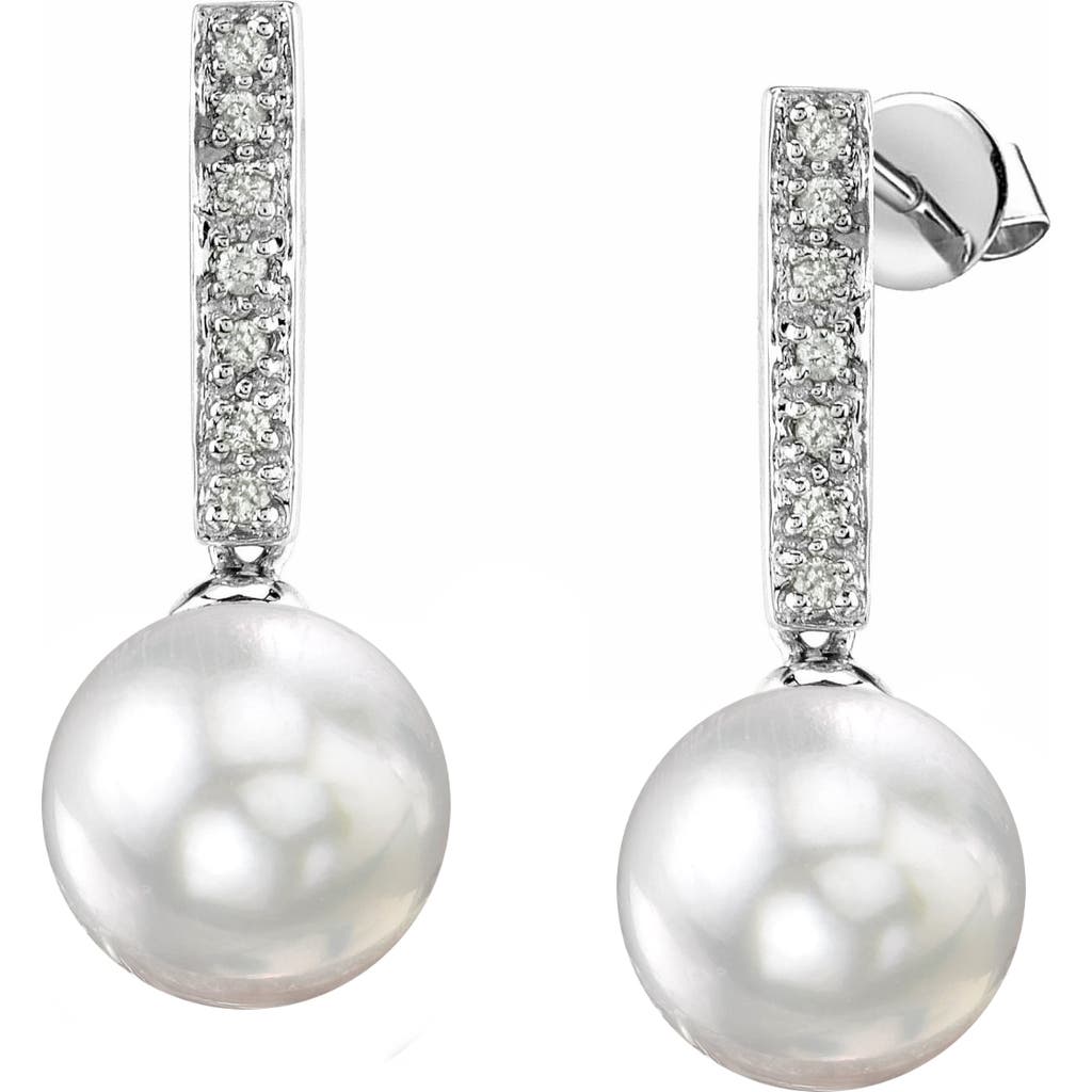 The Pearl Source South Sea Pearl Dangling Diamond Earrings In White Gold