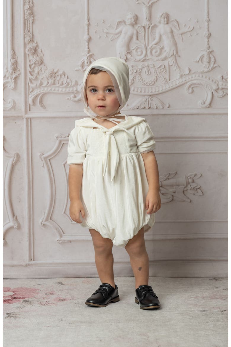 Helenus Velour Ivory Romper, Alternate, color, Ivory