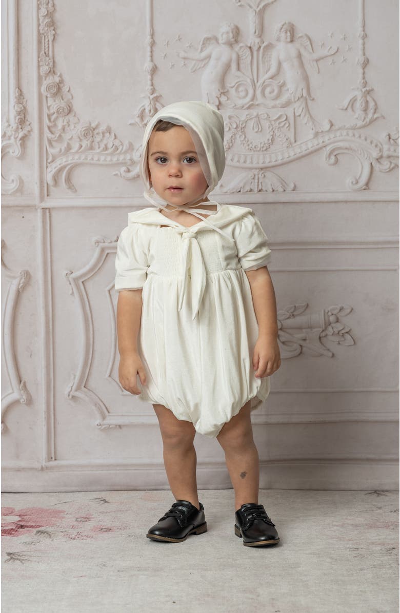 Petite Maison Kids Helenus Velour Ivory Romper, Alternate, color, Ivory