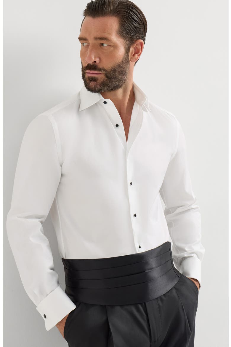 Sea Island cotton twill tuxedo shirt with spread collar, Alternate, color, Blue