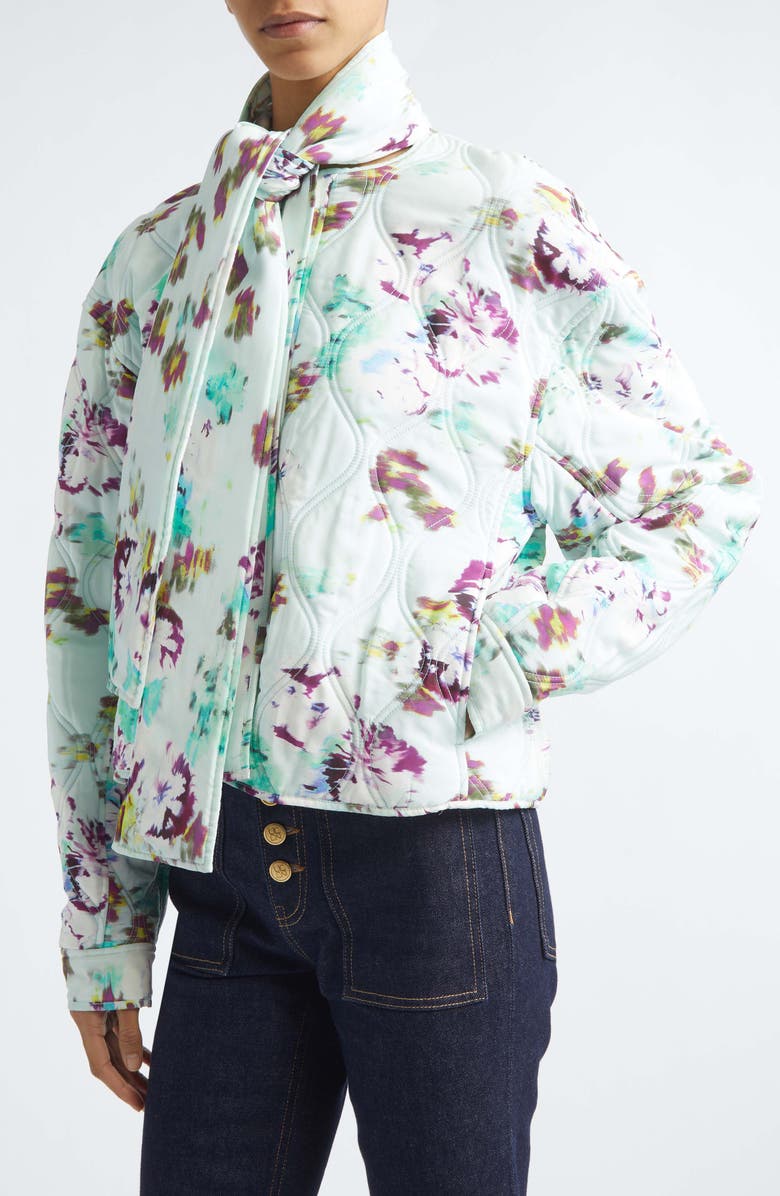 Ulla Johnson Lilith Quilted Silk Jacket with Removable Scarf, Alternate, color, Oasis