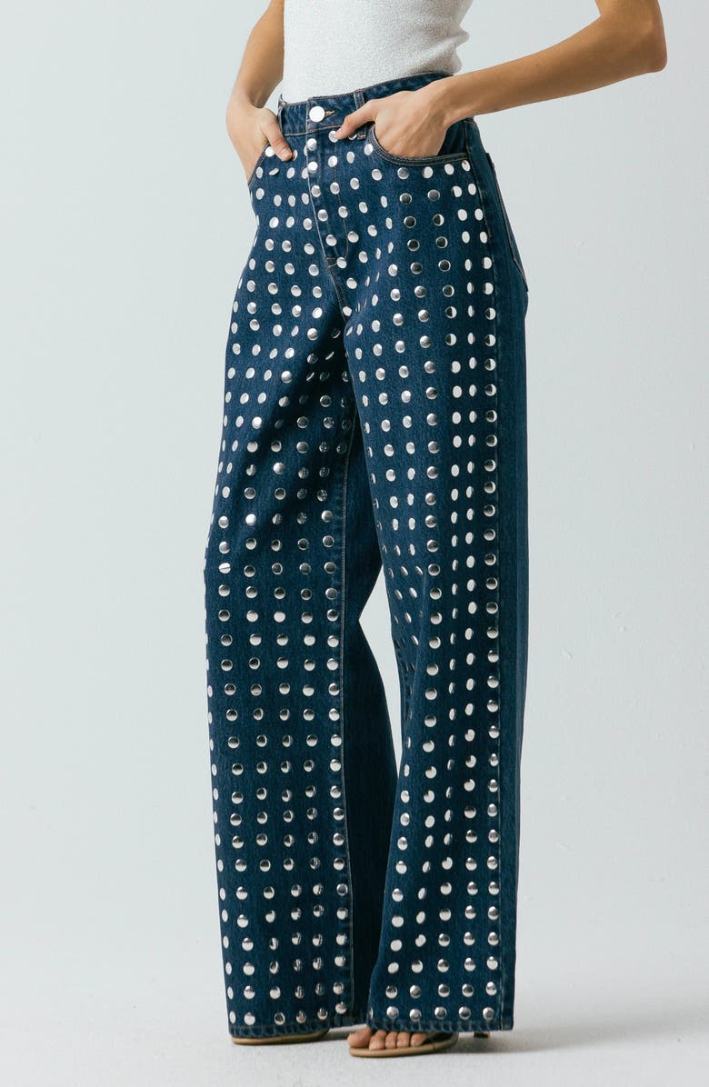 BLANKNYC Franklin Studded High Waist Wide Leg Jeans, Alternate, color, Silver Dreams
