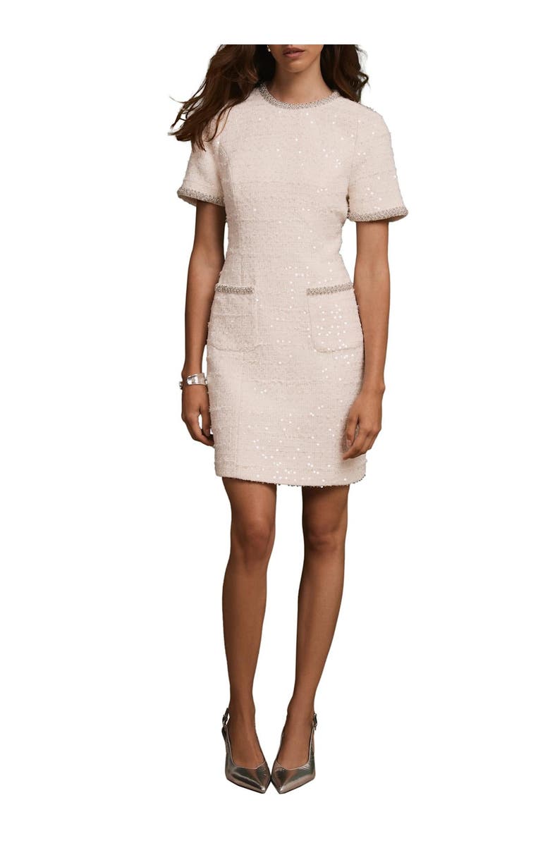 MINT VELVET Sequin Boucle Mini Dress, Alternate, color, Cream