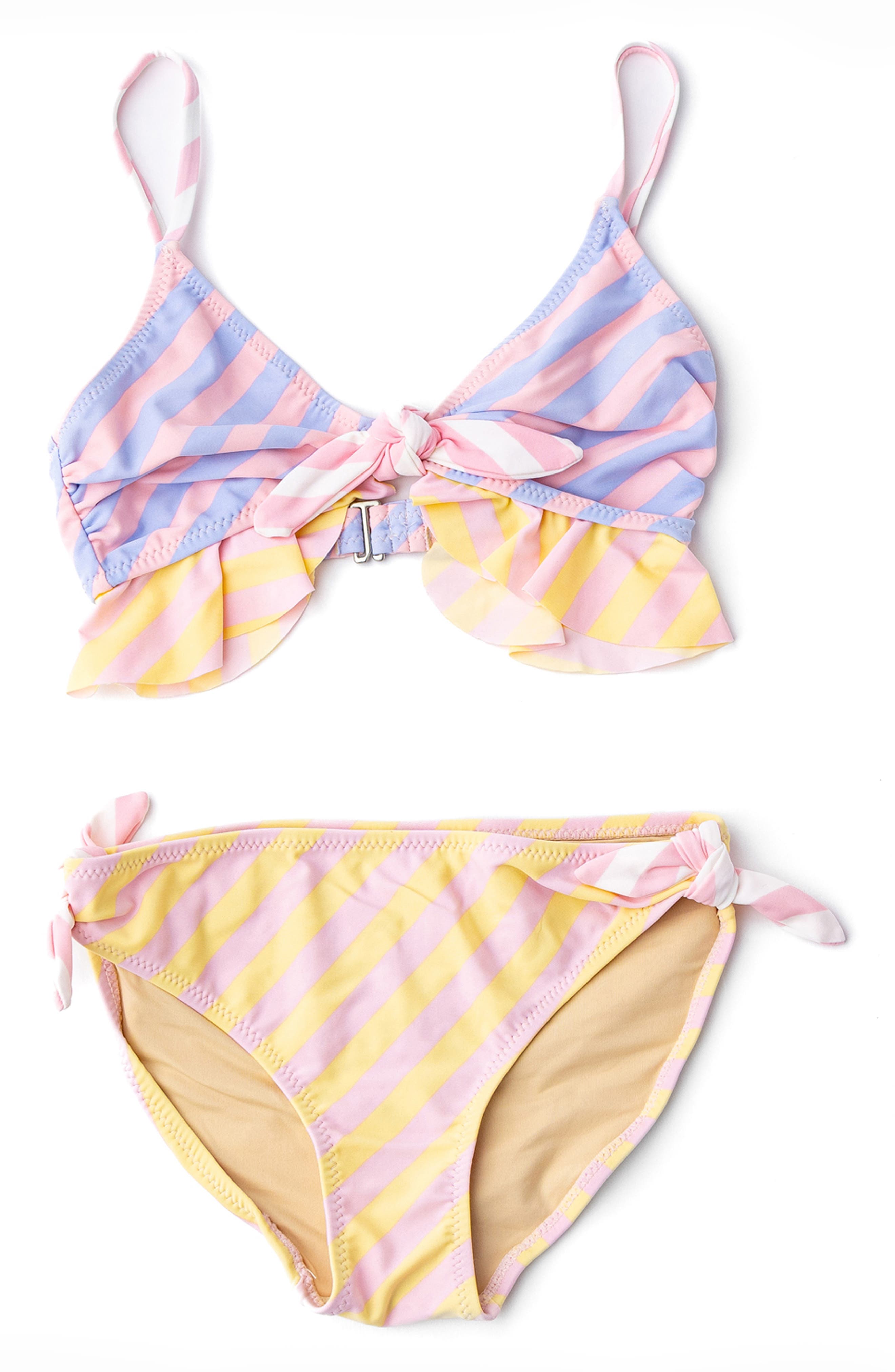 Shade Critters Kids' Ruffle Pastel Stripe Two-Piece Swimsuit