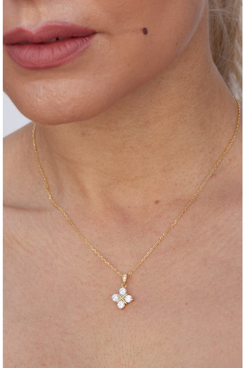 Cubic Zirconia Grid Pendant Necklace, Alternate, color, YELLOW
