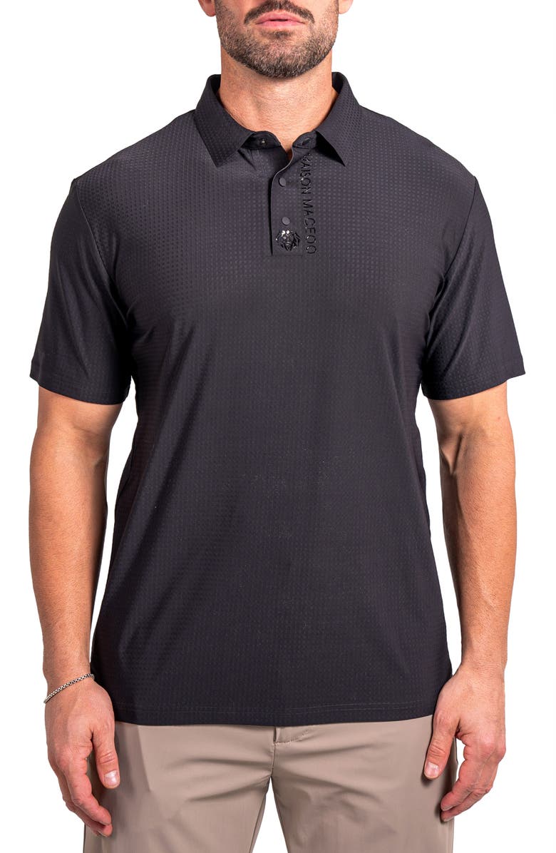 Maceoo Geo Pattern Stretch Nylon Polo, Main, color, Black