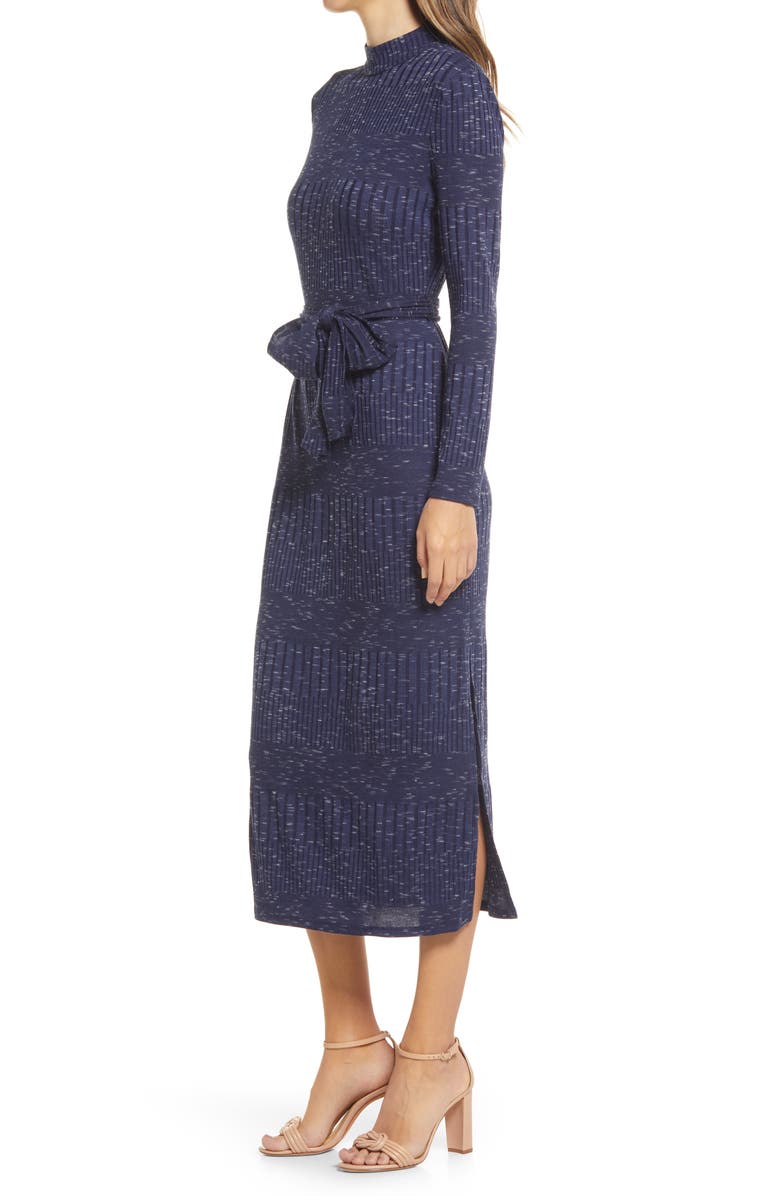 Maggy London Ribbed Mock Neck Waist Tie Long Sleeve Sweater Dress, Alternate, color, 