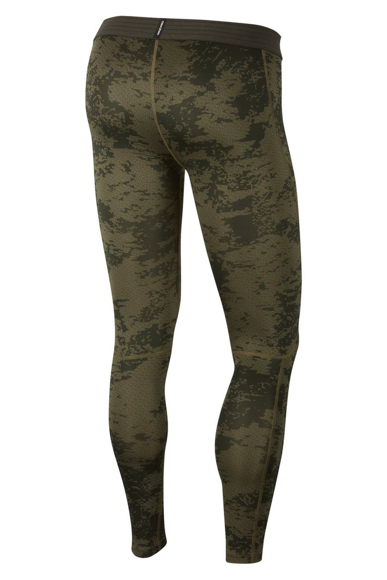 Print Dri-FIT Men's Tights, Alternate, color, MEDIUM OLIVE/ WHITE