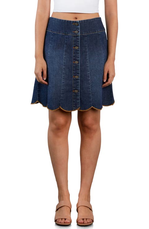Scalloped Hem Denim Miniskirt