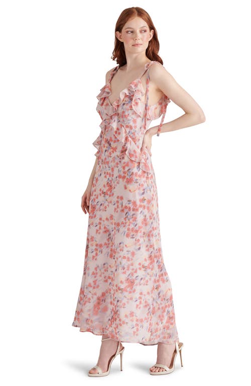 Steve Madden Adalina Floral Ruffle Chiffon Maxi Dress In Dusty Lavender
