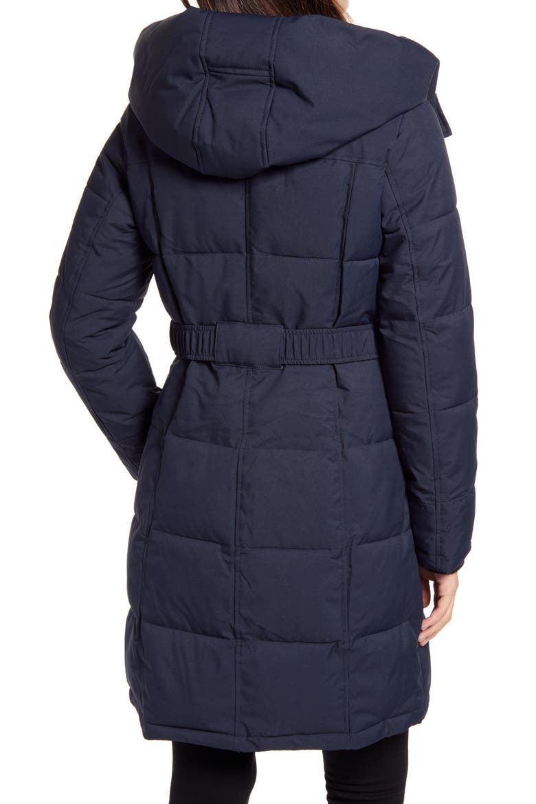 Pillow Collar Belted Puffer Coat, Alternate, color, NAVY