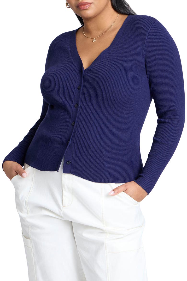 Fitted V-Neck Rib Cardigan, Main, color, SEABORNE
