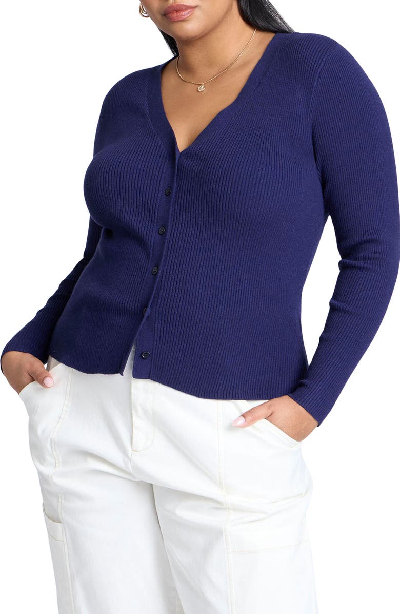 ELOQUII Fitted V-Neck Rib Cardigan, Main, color, 