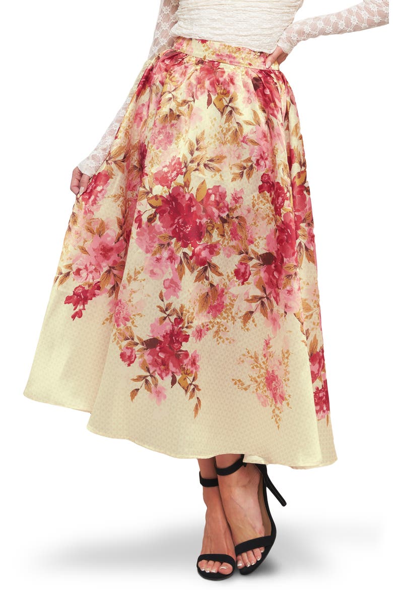 Floral Full Midi Skirt, Main, color, IVORY/ PINK