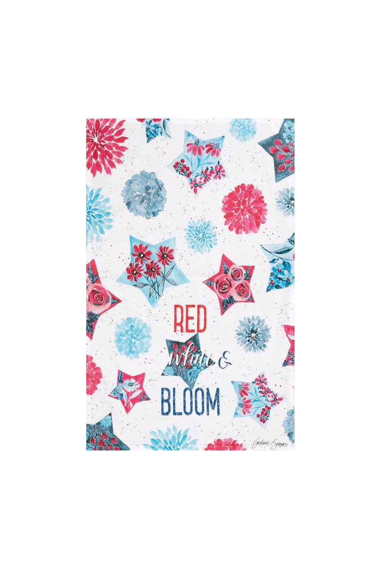 "Red White & Bloom " Patriotic Kitchen Dishtowel, Main, color, White