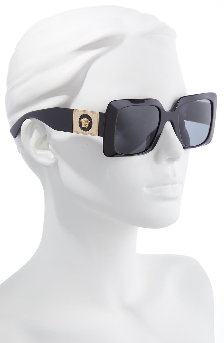 Versace 54mm Rectangle Sunglasses, Alternate, color, Black/ Dark Grey