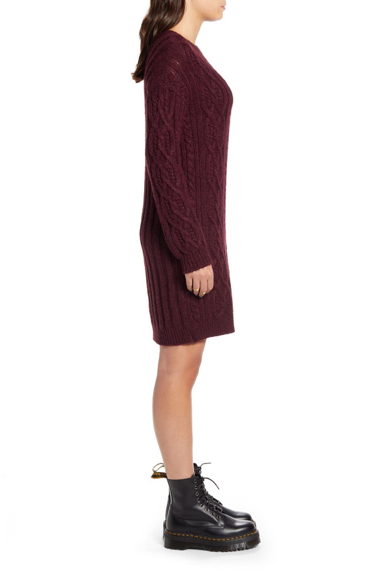 Long Sleeve Cable Knit Sweater Dress, Alternate, color, BURGUNDY STEM
