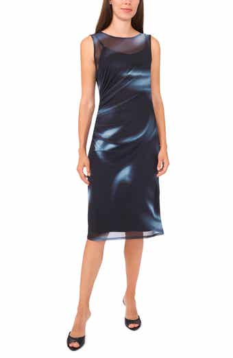 Halogen® Blur Print Sleeveless Mesh Midi Dress