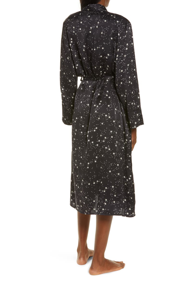 Star Print Silk Robe, Alternate, color, BLACK