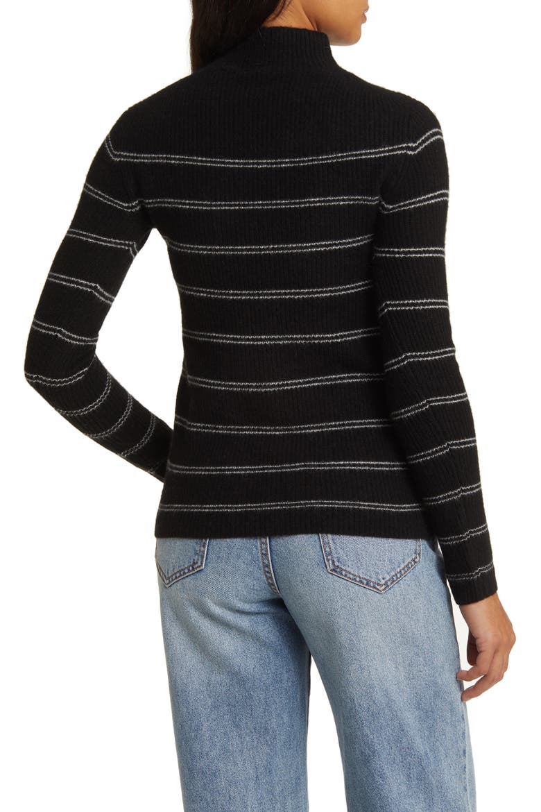 Rib Stripe Mock Neck Cashmere Sweater, Alternate, color, BLACK/ FROST WHITE