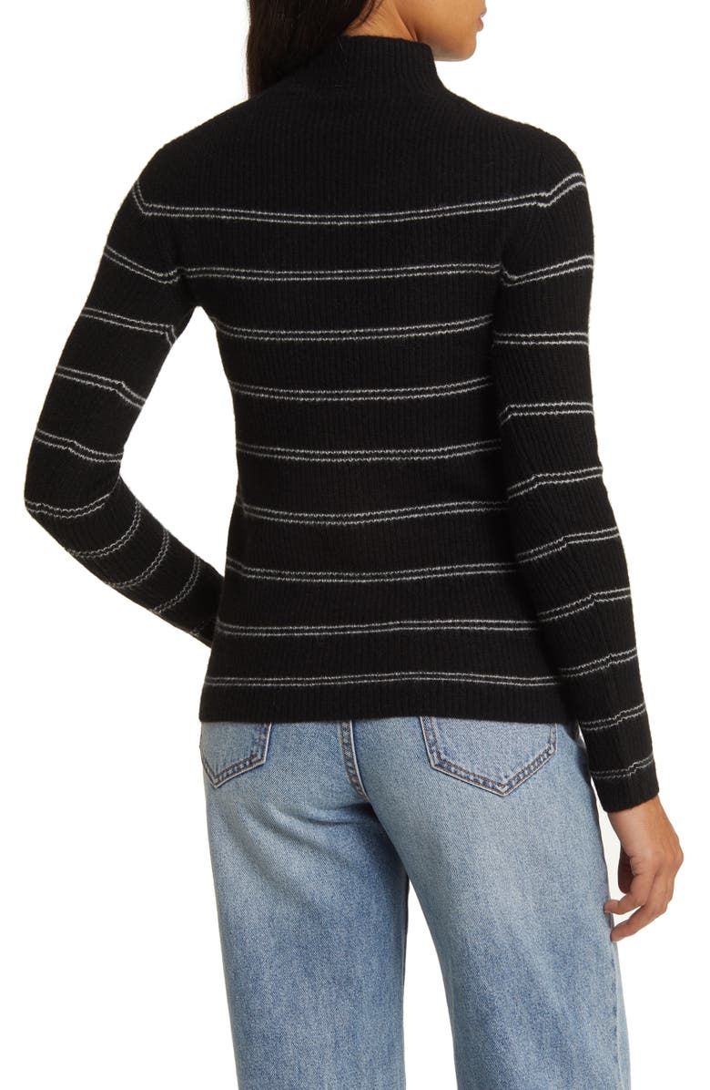 Magaschoni Rib Stripe Mock Neck Cashmere Sweater, Alternate, color,