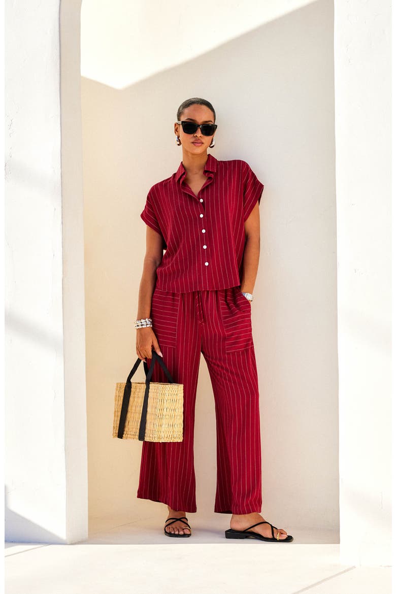 Collette Pinstripe Button-Up Shirt, Alternate, color, BURGUNDY