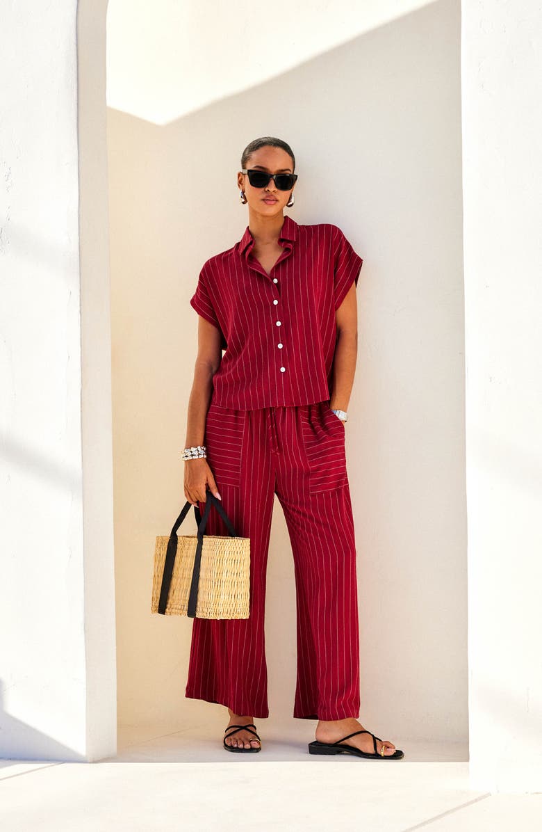FIFTEEN TWENTY Collette Pinstripe Button-Up Shirt, Alternate, color, Burgundy