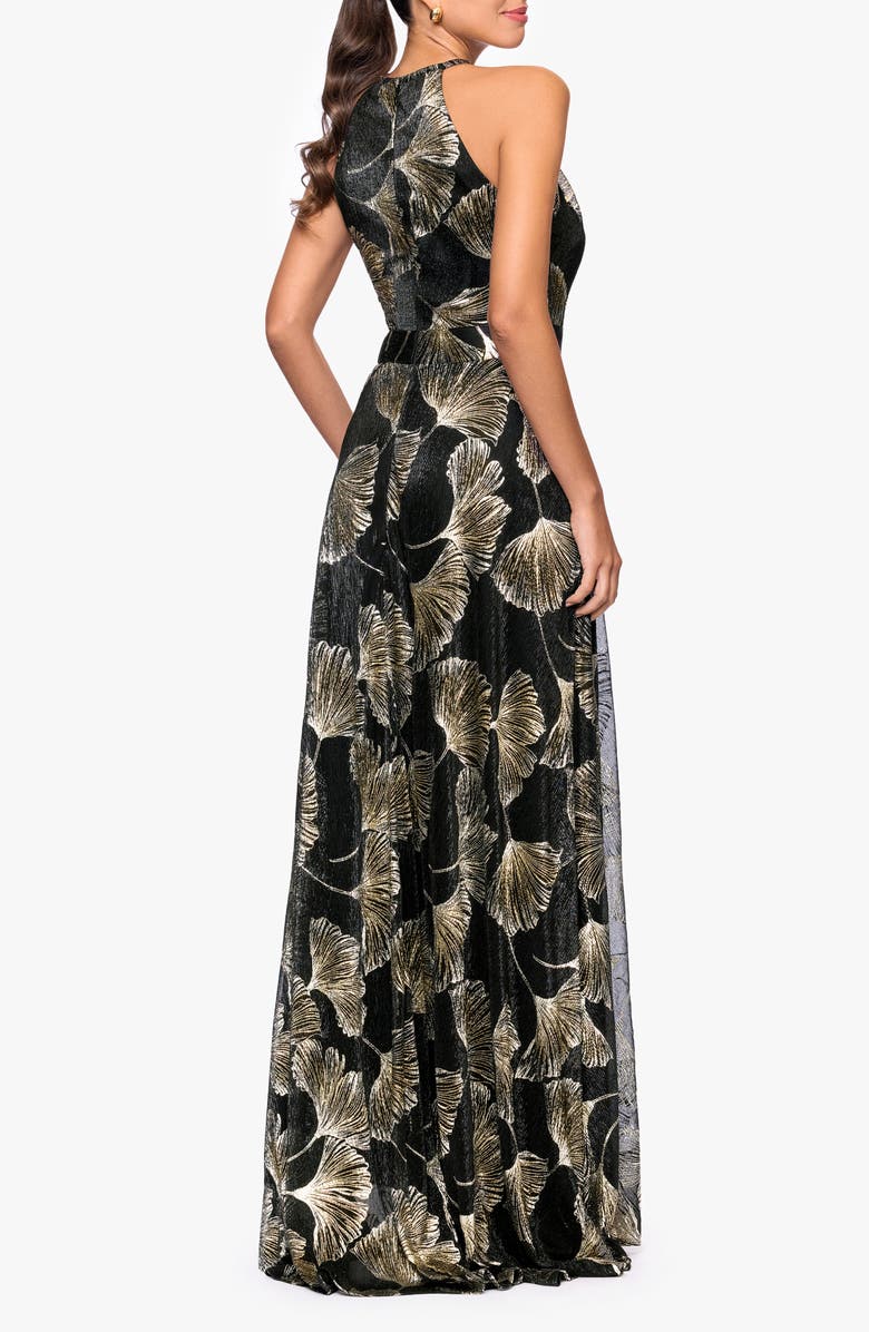 Betsy & Adam Metallic Floral Pattern Sleeveless Dress, Alternate, color, Black/ Gold